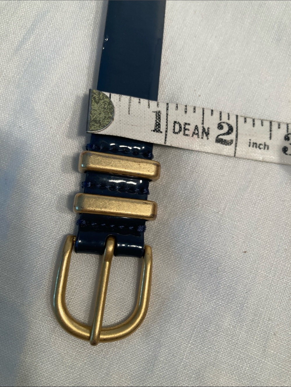 J. Crew Navy Patent Leather Belt with Gold Buckle - Picture 9 of 14